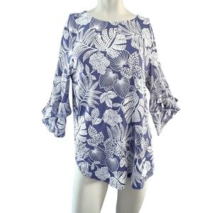 Ruby Rd Floral Top L Ruffle Sleeve Blouse Lightweight Lavender Purple Boho Flowy